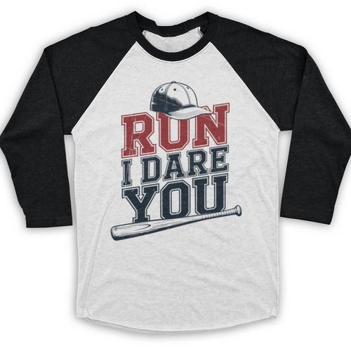Run I Dare You Baseball Catcher Player Fan Baseball Raglan Shirt - Sportilla