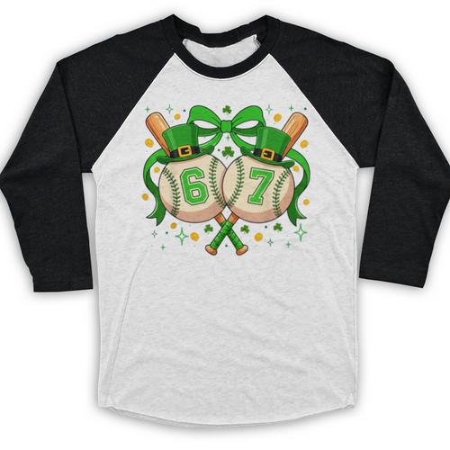 Six Seven 67 Meme Baseball Coquette Bow St Patrick's Day Baseball Raglan Shirt - Sportilla
