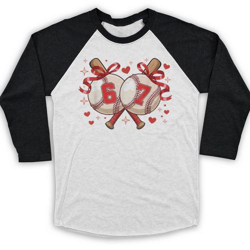 Six Seven 67 Meme Baseball Coquette Bow Valentine Baseball Raglan Shirt - Sportilla