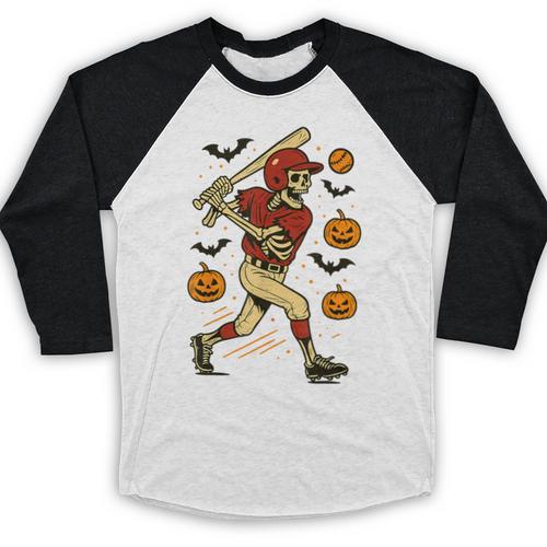 Skeleton Halloween Baseball Boys Men Kids Toddler Baseball Raglan Shirt - Sportilla