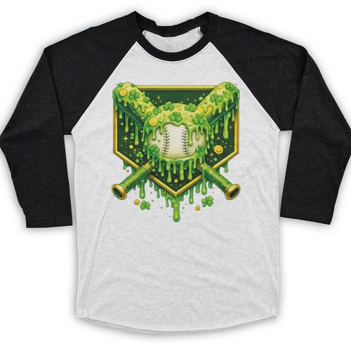 St Patrick's Day Baseball Boys Ice Cream Drip Youth Kids Premium Tri-Blend Baseball Raglan Shirt - Sportilla
