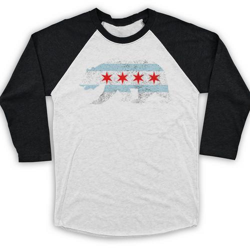 Sweet Vintage Retro Chicago City Flag Bear Print Raglan Baseball Tee Baseball Raglan Shirt - Sportilla