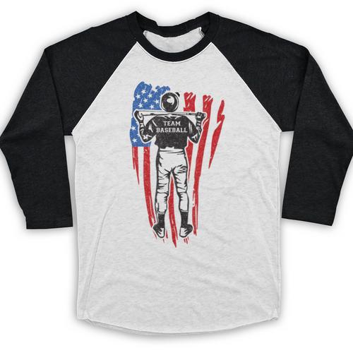 US Flag Baseball Player Batter Sport Lover Team Coach Family Baseball Raglan Shirt - Sportilla
