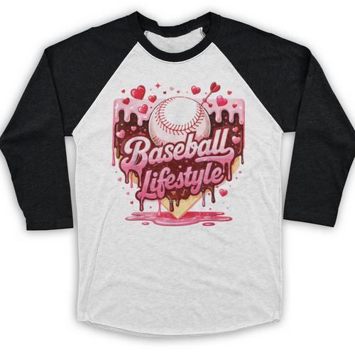 Valentine Baseball Lifestyle Home Plate Ice-Cream Drip Boys Baseball Raglan Shirt - Sportilla