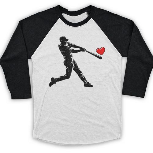 Valentines Day Baseball Batter Silhouette Heart Men Boys Kid Baseball Raglan Shirt - Sportilla