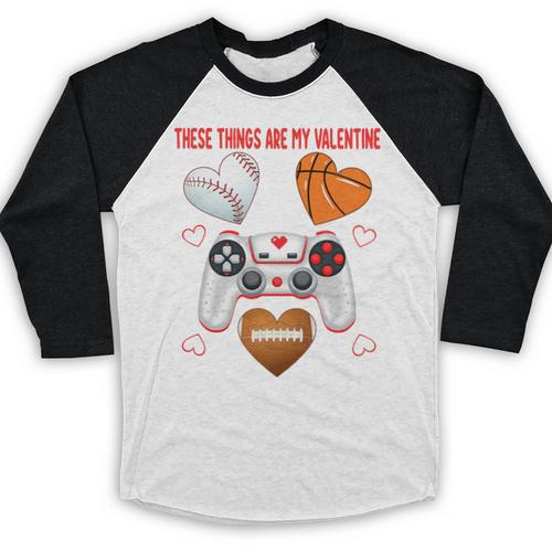 Valentines Day Boys Men Hearts Gaming Football Baseball Love Premium Tri-Blend Baseball Raglan Shirt - Sportilla