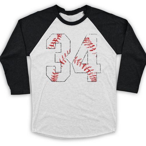 Vintage Distressed Baseball Number 34 Jersey Player Uniform Baseball Raglan Shirt - Sportilla