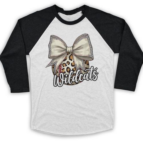 Wildcats Baseball Leopard Print Coquette Bow Mascot Game Day Baseball Raglan Shirt - Sportilla