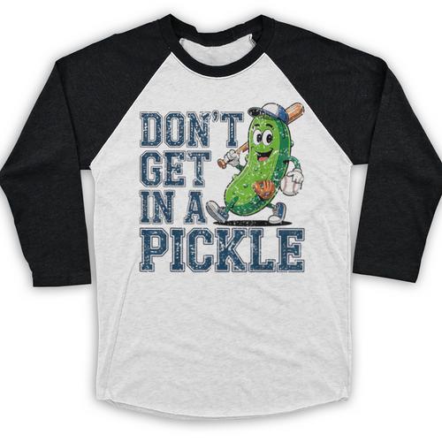 Youth Baseball Catcher Humor Don’t Get In A Pickle Baseball Raglan Shirt - Sportilla