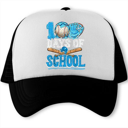 100 Days Of School Baseball Ice Cream Drip Student Kids Boys Trucker Cap - Sportilla