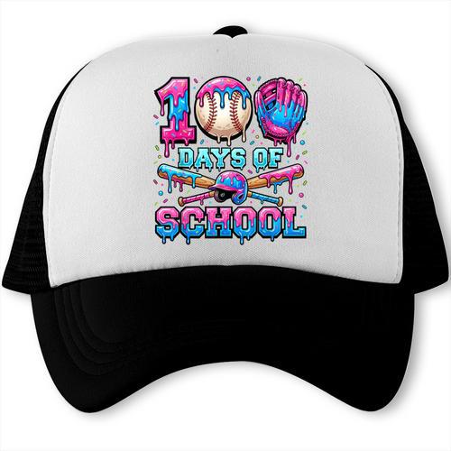 100 Days Of School Baseball Sports Drip Graphic Trucker Cap - Sportilla