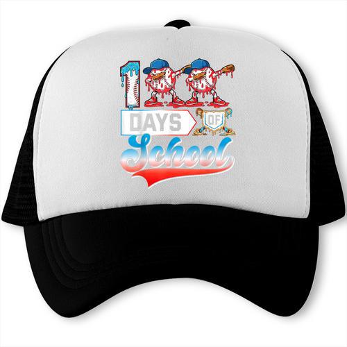 100 Days Of School Boys Baseball Drip 100th Day Dabbing Ball Trucker Cap - Sportilla