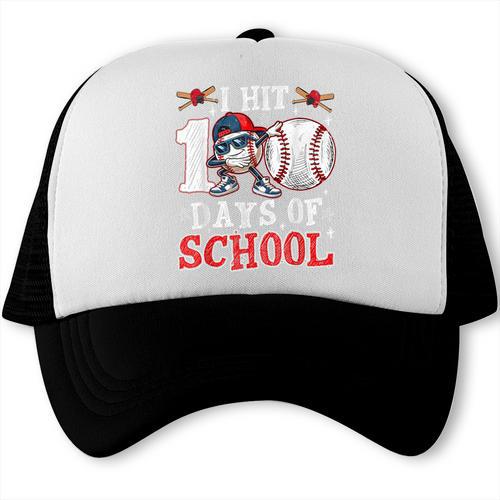 100 Days Of School Dabbing Baseball Hit Student Kids Boys Trucker Cap - Sportilla