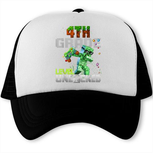 4th Grade Level Unlocked Back To School Pixel Game Trucker Cap - Savourry