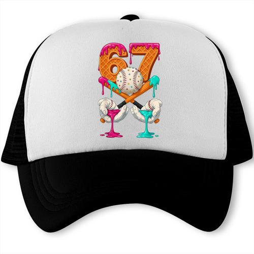 6 7 Ice Cream Drip Baseball Number 67 Player Boy Girl Kids Trucker Cap - Sportilla