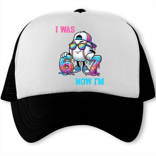 I Was 6 Now I'm 7 Baseball Birthday Drip Ice Cream Boy Trucker Cap - Sportilla