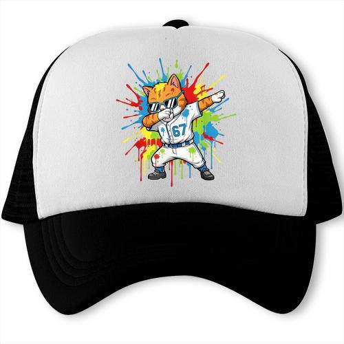 67 Baseball Dabbing Cat 6 7 Dripping Ice Cream Meme Trucker Cap - Sportilla