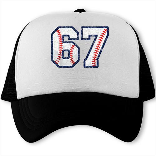 67 Sports Meme – Baseball Number 6 7 Trucker Cap - Sportilla
