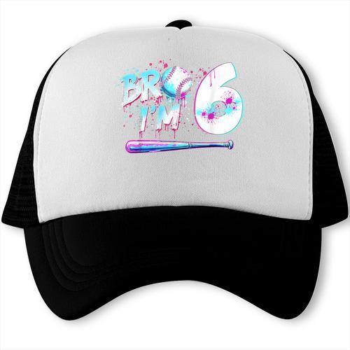 6th Birthday Boy Bro I'm 6 Year Old Baseball Ice Cream Drip Trucker Cap - Sportilla