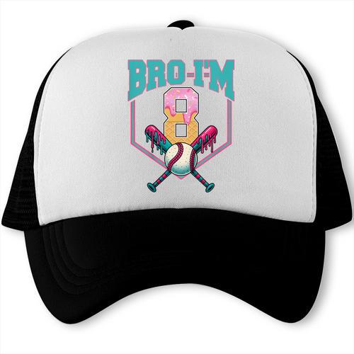 8th Birthday Boy Bro I'm 8 Years Old Baseball Theme Trucker Cap - Sportilla