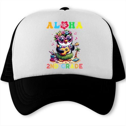 Aloha Second Grade Penguin Hawaii Back To School Kids Girl Trucker Cap - Savourry