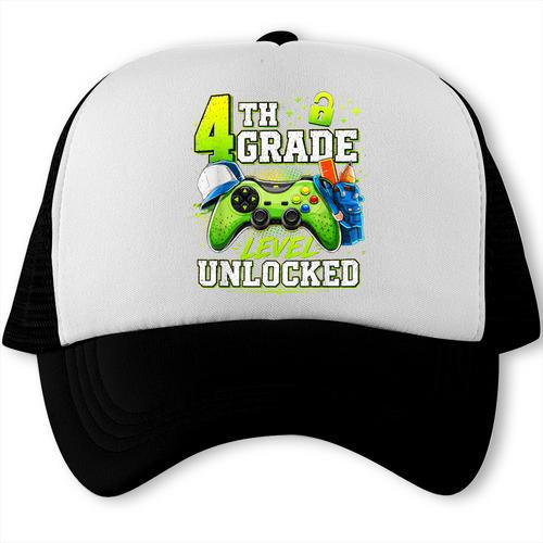 Back To School 4th Fourth Grade Level Unlocked Gamer Kid Trucker Cap - Savourry