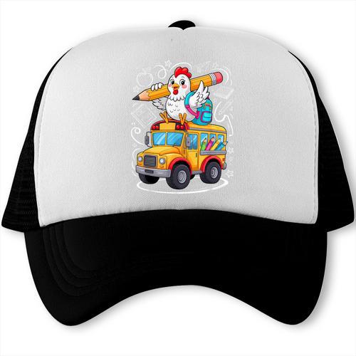 Back To School Chicken School Bus 100 Days Of School Trucker Cap - Savourry