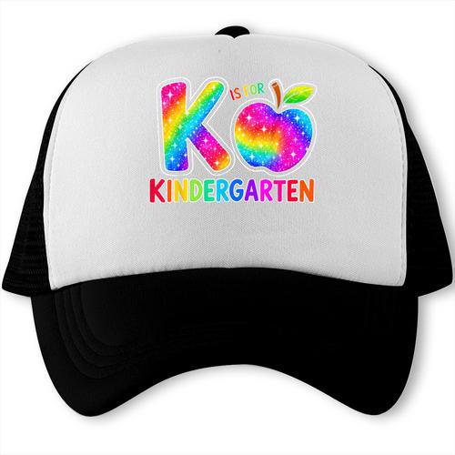 Back To School F Is For Kindergarten Rainbow Apple Kid Trucker Cap - Savourry