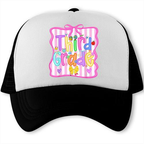 Back To School Third Grade Girls Coquette Bow 3rd Grade Kids Trucker Cap - Savourry