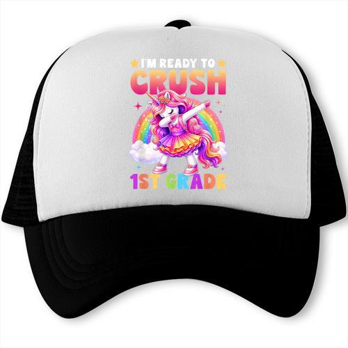 Back To School Unicorn Girls I'm Ready To Crush 1st Grade Trucker Cap - Savourry
