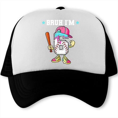 Baseball 6th Birthday Boy Ice Cream Drip Bruh I'm 6 Year Old Trucker Cap - Sportilla