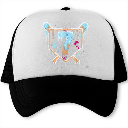 Baseball 7 Year Old Ice Cream Drip 7th Birthday Boy Number 7 Trucker Cap - Sportilla