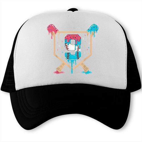 Baseball 9 Year Old Ice Cream Drip 9th Birthday Boys Player Trucker Cap - Sportilla