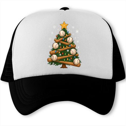 Baseball Bat Christmas Tree Lights Holiday Xmas Trucker Cap - Sportilla