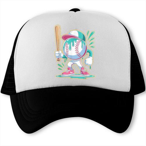 Baseball Character Cartoon Batter Drip Style Women Men Trucker Cap - Sportilla