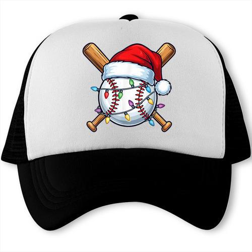 Baseball Christmas Lights Santa Christmas Baseball Player Trucker Cap - Sportilla
