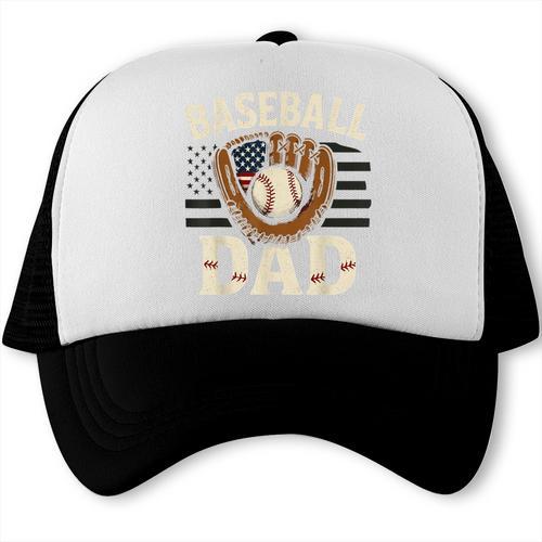 Baseball Dad Fathers Day American USA Flag Men Boys Kids Trucker Cap - Sportilla
