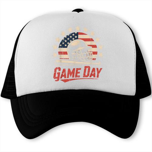 Baseball Dad Game Day USA Flag Trucker Cap - Sportilla