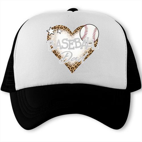 Baseball Dad Leopard Heart Baseball Lover Trucker Cap - Sportilla