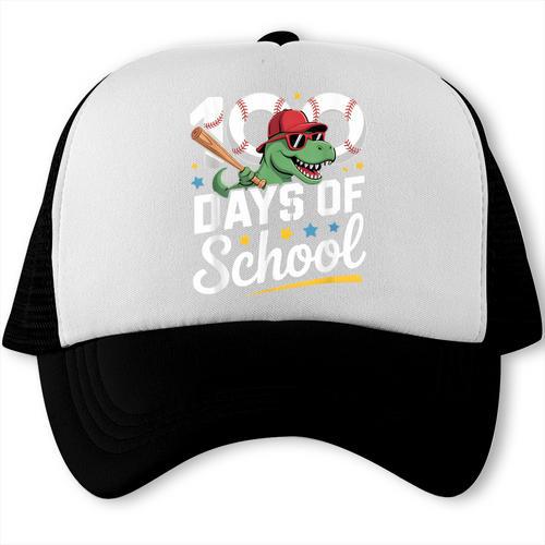 Baseball Dinosaur 100 Days Of School Kids Theme Trucker Cap - Sportilla