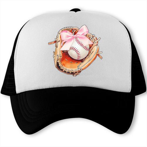 Baseball Drip Ice Cream Coquette Pink Bow Baseball Player Trucker Cap - Sportilla