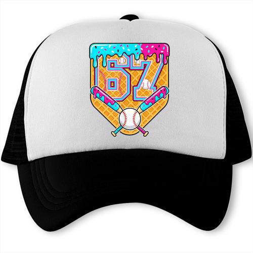 Baseball Drip Number 67 Ice Cream Home Plate Drip Trucker Cap - Sportilla