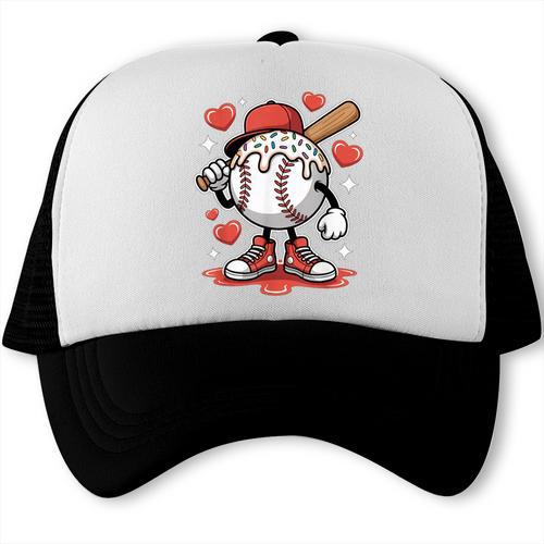 Baseball Drip Valentine Boys Women Men Hearts Sport Love Trucker Cap - Sportilla