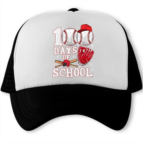 Baseball Happy 100 Days Of School Boy Girl Kid Teacher Trucker Cap - Sportilla