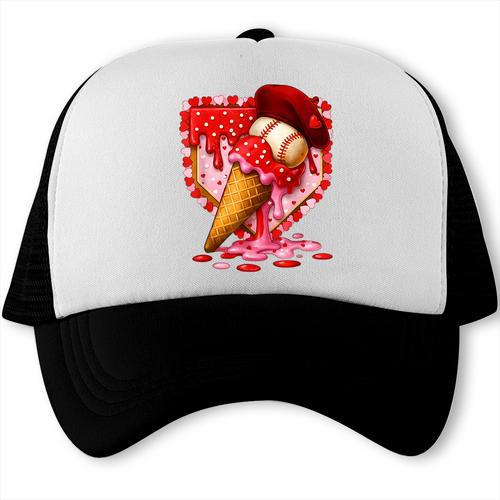 Baseball Heart Valentine Baseball Ice Cream Drip Boys Girls Trucker Cap - Sportilla