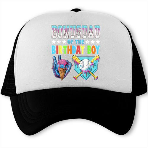 Baseball Ice Cream Drip Bonus Dad Of The Birthday Boy Trucker Cap - Sportilla