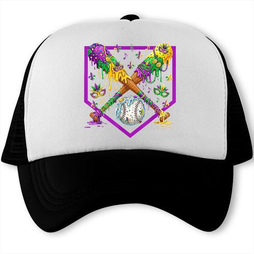 Baseball Ice Cream Drip Boys Mardi Gras Carnival Party Mask Trucker Cap - Sportilla