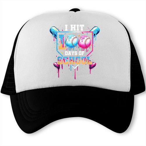 Baseball Ice Cream Drip I Hit 100 Days Of School Boys Kids Trucker Cap - Sportilla
