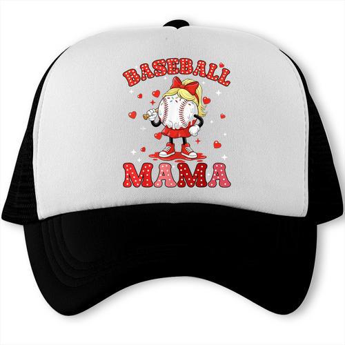Baseball Mama Sports Mom Baseball Valentine Drip Girls Women Trucker Cap - Sportilla