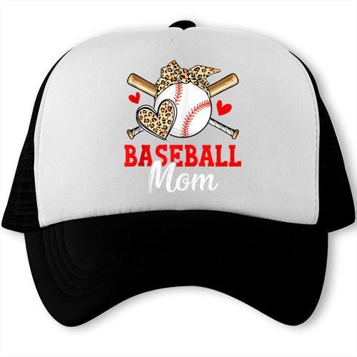 Baseball Mom Leopard Heart Mother's Day Girls Trucker Cap - Sportilla